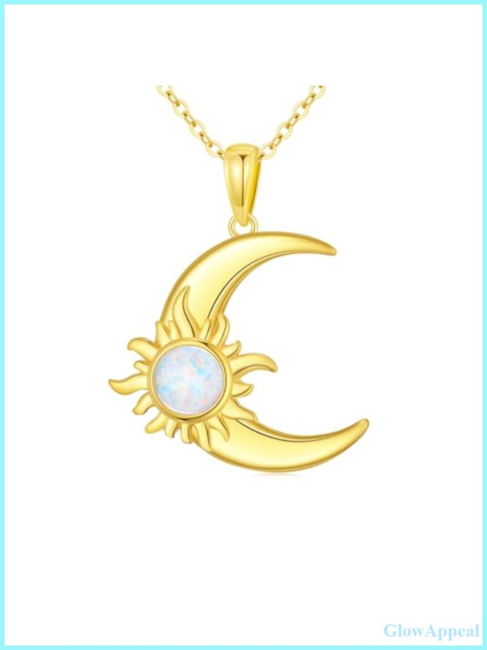 925 Sterling Silver Sun Moon Pendant Necklace White Opal Women